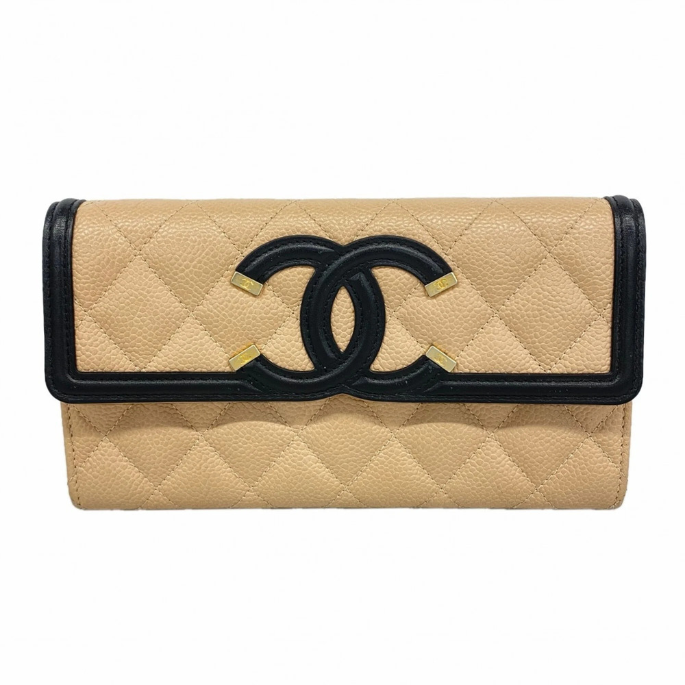 CHANEL Authentic Cream Caviar Leather Wallet